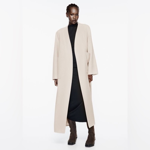 NWOT. Zara Cream Wool Blend Robe Coat. Size L. - Picture 1 of 12